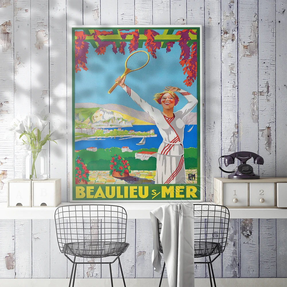 الكلاسيكية تحفيزية الرياضة الإعلان ملصق فني، 1925 خمر فيانو بوليو سور مير جدارية التنس، ويمبلدون تنس ديكور يطبع