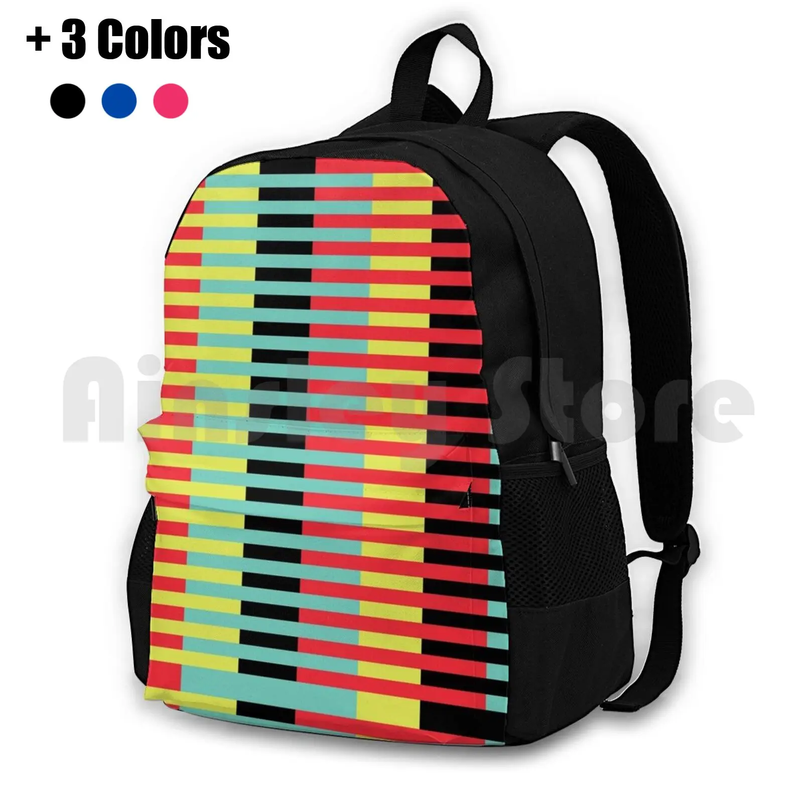 Geometric Pattern #10 ( Stripes ) Outdoor Hiking Backpack Waterproof Camping Travel Stripes Red Yellow Teal Turquoise