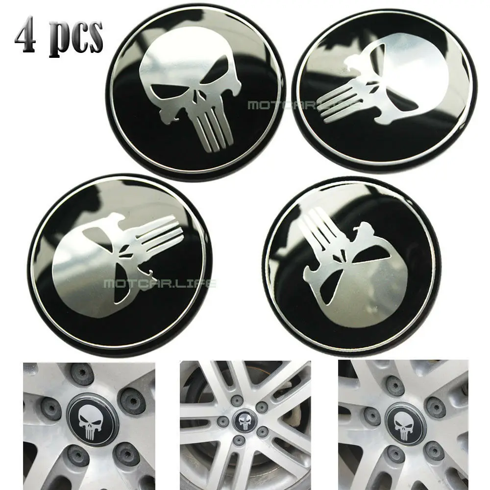 4pcs Fit Skull  Car Wheel Center Caps Emblem Stickers 56mm NEW Car Assessoires