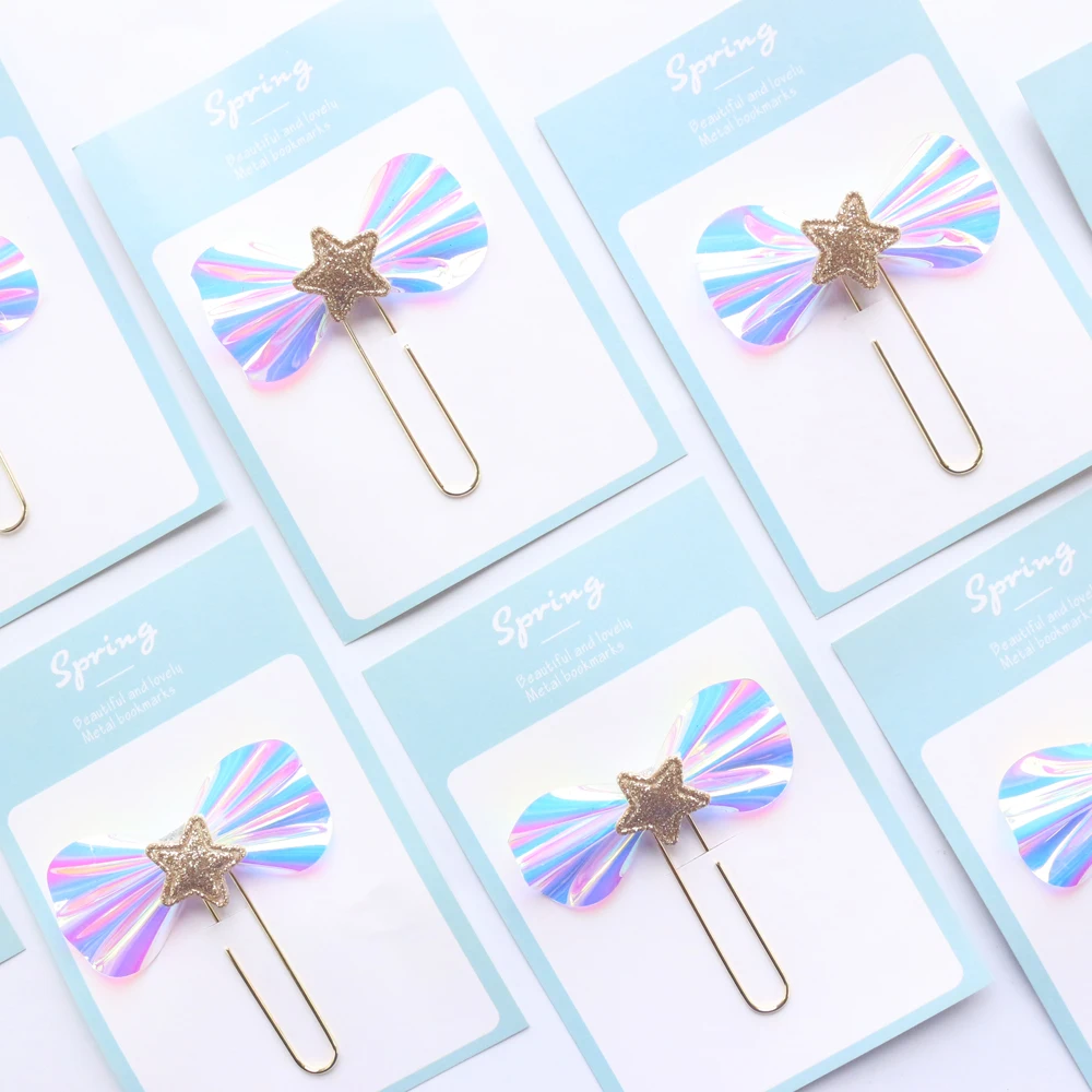 Domikee cute candy creative laser Bow school student paper clips kawaii Korean girls clip bookmark stationery gift supplies