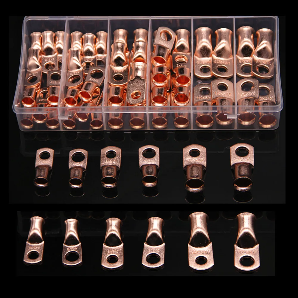 

50Pcs Assortment SC Bare Terminals Soldered Connectors Wire Crimp Connector Bare Battery Cable Terminal Copper Ring Terminal Kit