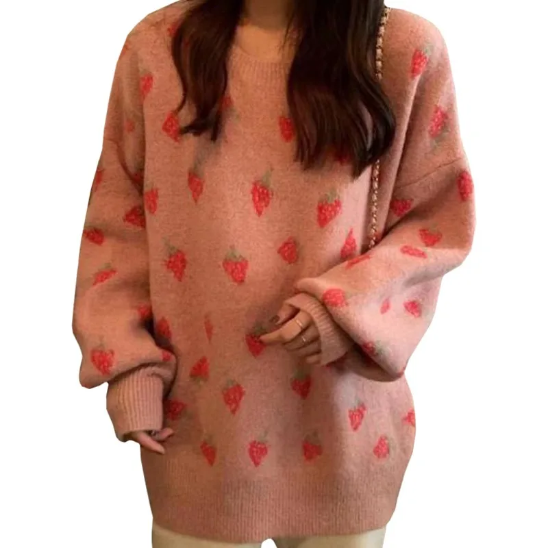 Spring Autumn Cute Strawberry Clothes Women Sweater Long Sleeve O-neck Casual Knittshirt New Product Girly Style Pullover Female