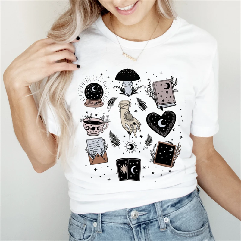 Women Fashion 90s Sun Tarot Printed Short Sleeve Summer Tshirts Fashion Clothes Graphic T Top Lady Print Female Tee T-Shirt