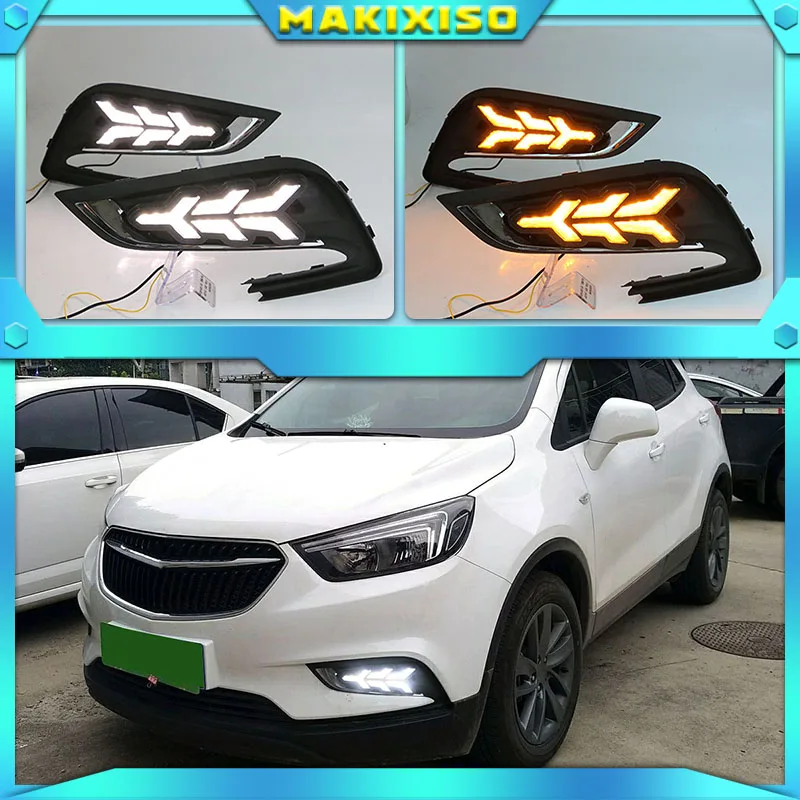 

lLED DRL daytime running light for Buick encore 2016-2018 with Dynamic moving yellow turn signal and blue night light