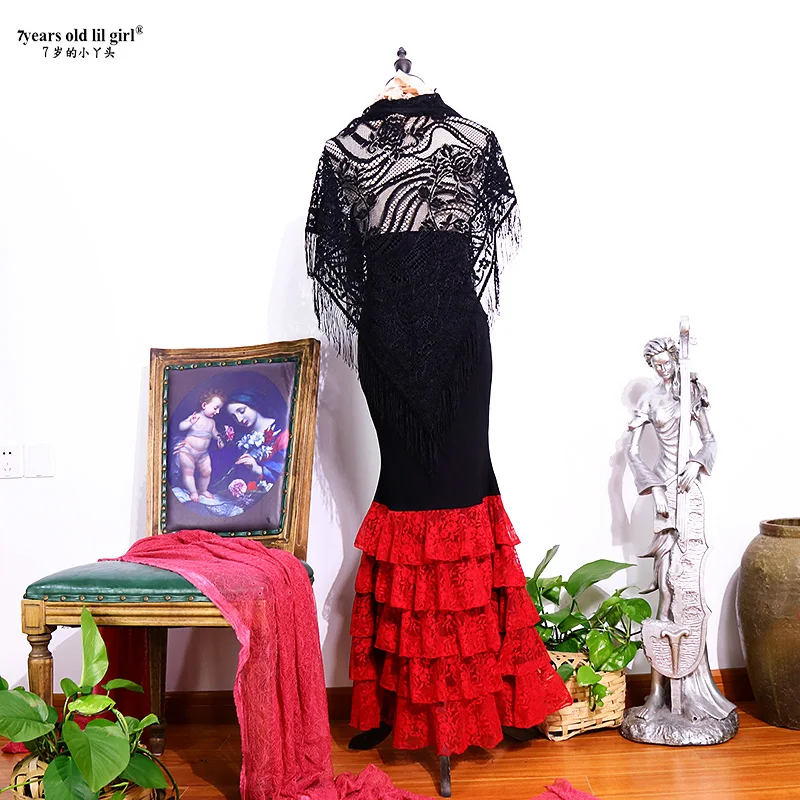 スペインのフラメンコダンススカートフリルロングスカートクラシックフラメンゴジプシーダンスウェアステージパフォーマンスコスチュームENN05