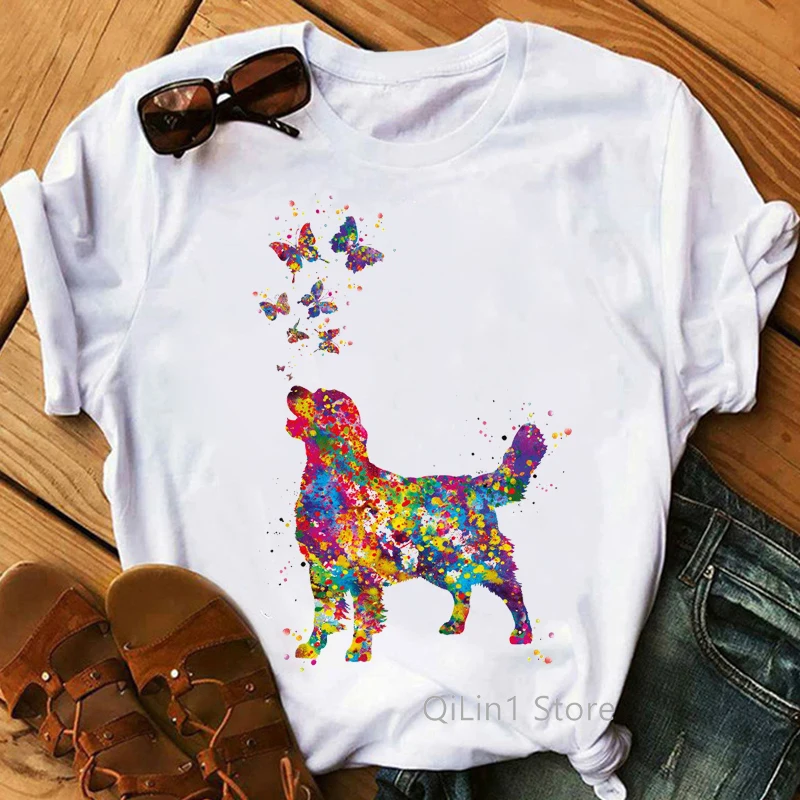 2024 Hot Sale Tshirt Women Watercolor Golden Retriever/Chihuahua Animal Print T-Shirt Femme Pet Dog T Shirt Female Tops