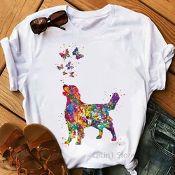 2024 sıcak satış Tshirt kadınlar suluboya Golden Retriever/Chihuahua hayvan baskı T-Shirt Femme Pet köpek T Shirt kadın Tops