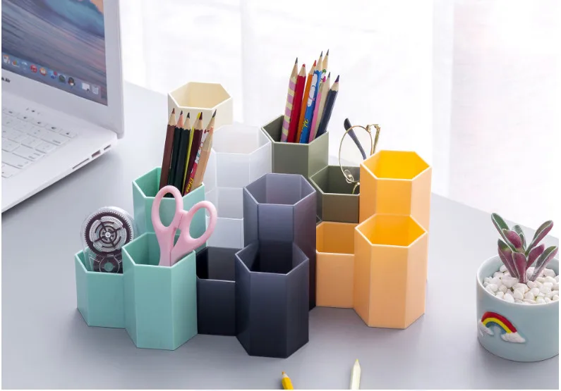 Hexagonal pen holder container Make-up Brush Storage Box Make-up Holder For Lipstick/Pen/Cosmetic pencil transparent black green