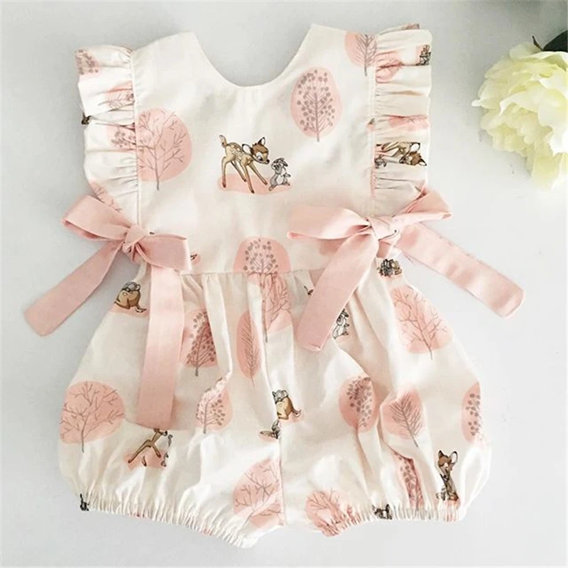 Romper de algodão macio para bebê, roupas infantis, macacão infantil, flor de veado, verão, moda, 0-24m