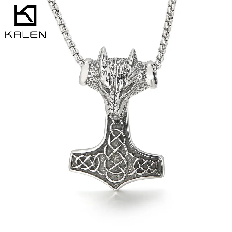 

Kalen Viking Wolf Head Pendant for Men Punk 316L Stainless Steel Necklace Symbolic Party Jewelry Gift