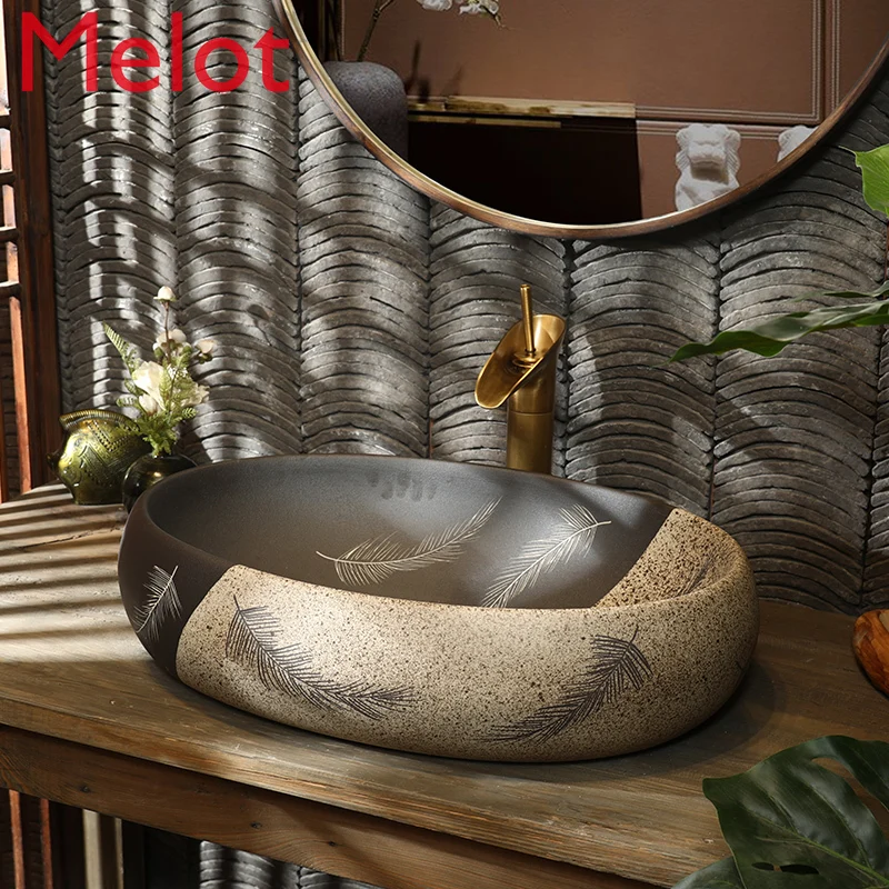 Chinese Ceramic Upper Basin Wash Basin Single Basin Creative Art Basin Toilet Wash Basin Retro Basin