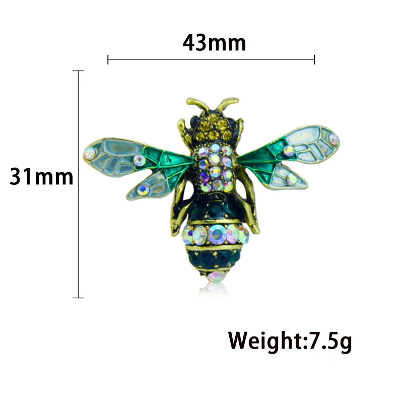 Antique Silver Color Enamel Bee Insect Brooch Buttons Crystal Rhinestone Flat Sewing Decoration Hair Bow DIY For Jewelry Making