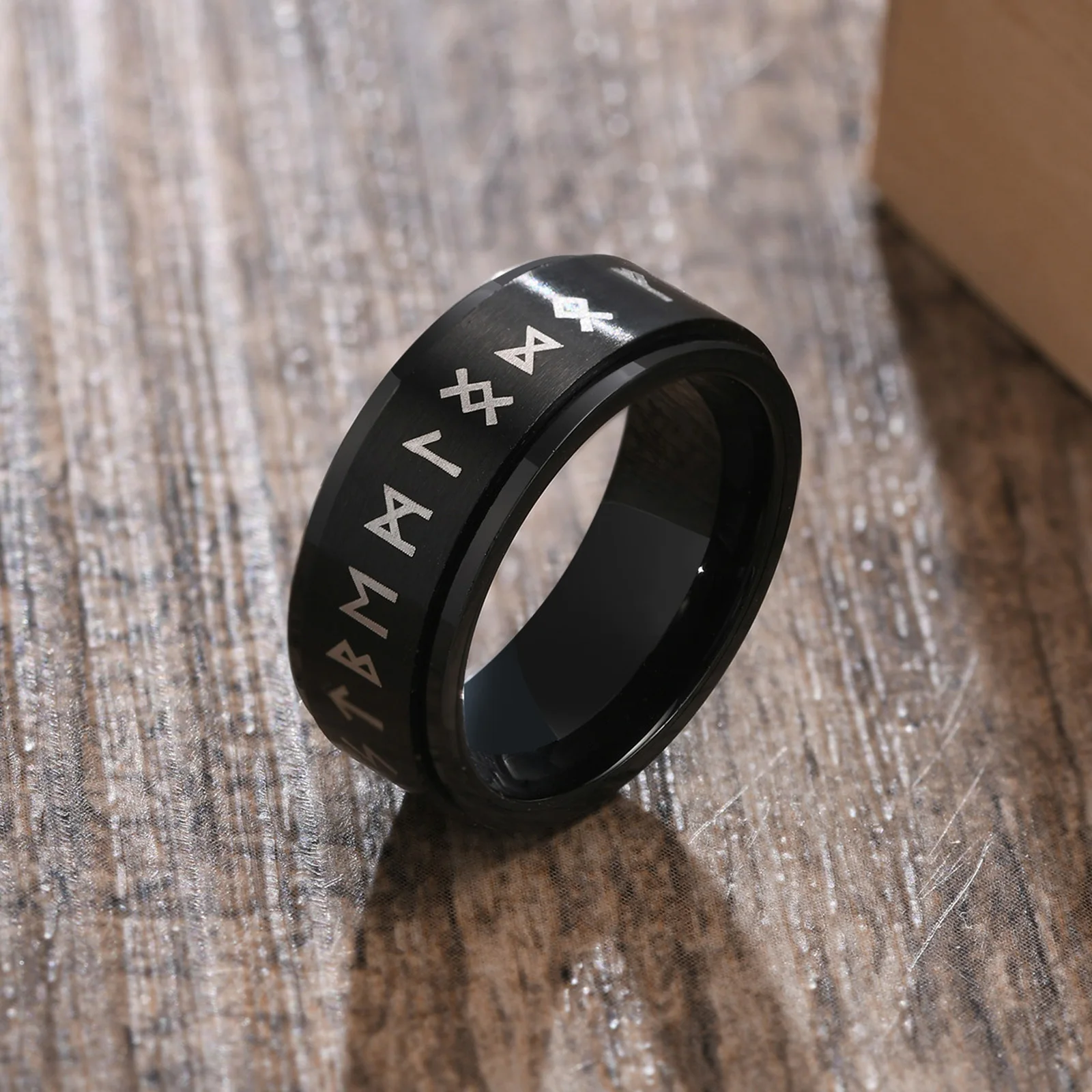 Divination Spinner Ring With Runes. Stainless Steel Norse Witch Ring. Elder Futhark Runes Ring. Norse Pagan Ring With Runes