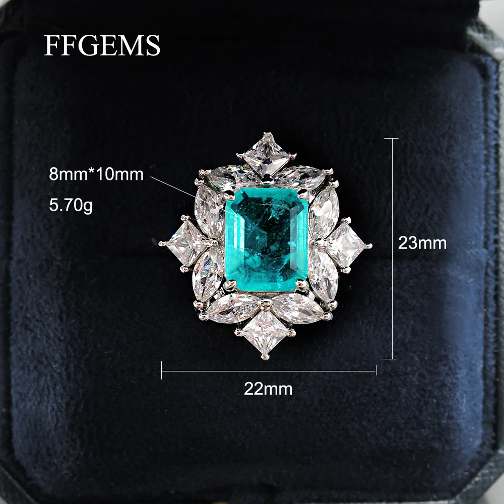 FFGems Vintage 925 Sterling Silver Paraiba Tourmaline Gemstone Wedding Engagement Diamonds big Rings Gift Fine Jewelry Wholesale