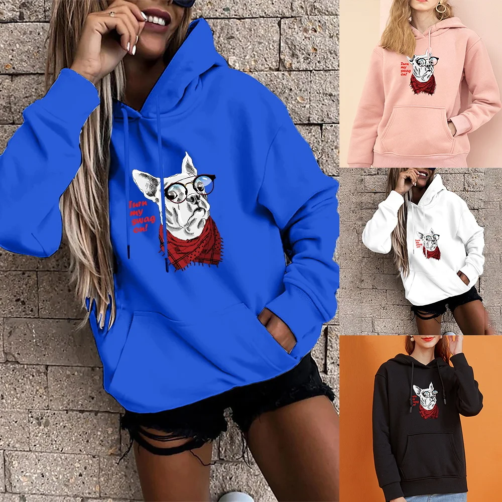 Sudadera con capucha holgada de gran tamaño para mujer, suéter deportivo con estampado de perro, estilo Harajuku, informal, de calle