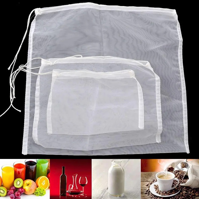 

Practical Food Nut Milk Tea Fruit Juice Coffee Wine Nylon Mesh Net Strainer Herb Liquid Filter Bag Kitchen Accessories 5 Sizes