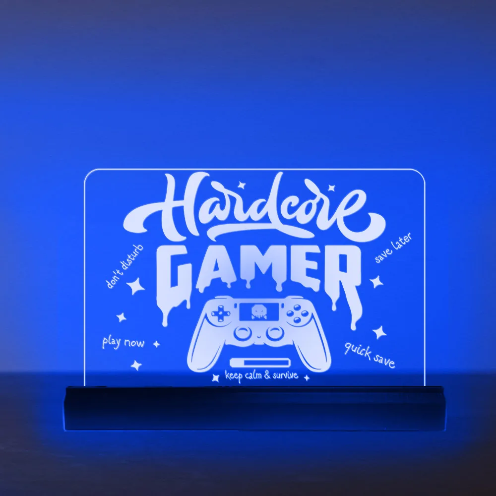 Video Games 3D Effect Custom LED Lamp Teen Bedroom Decor Gamepad Controller ESports Logo Acrylic Light Hardcore Gamer Presents