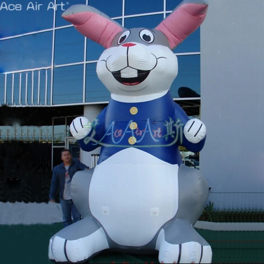 Lovely 6m/20ft High Happy Easter Inflatable Bunny In Clothes Custom Blow Up Rabbit For Easter Outdoor Party Decorations On Sale