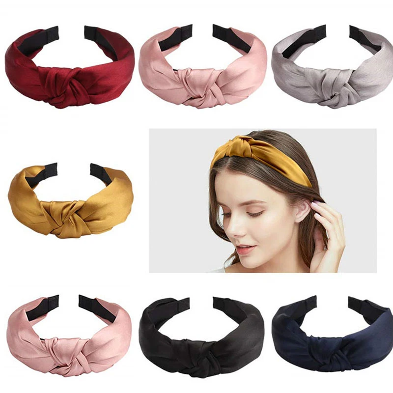 Women Wide Side Headband Twisted Knotted Head Hoop Solid Color Hair band Simple Fabric Hairband Girls Hair Hoop Hair Accessories