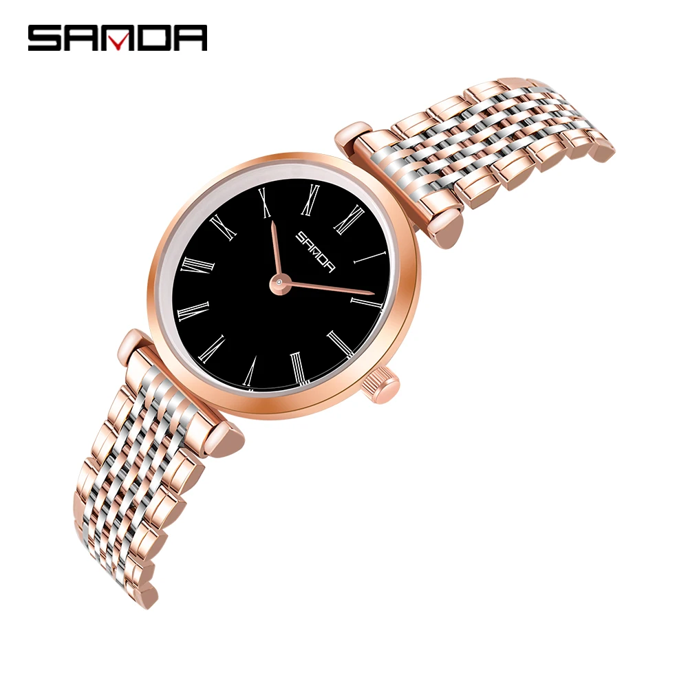 Sanda Super Slim Rose Gold Stainless Steel Watch Women Top Luxury Brand Waterproof Clock Ladies Quartz Watches Relogio Feminino