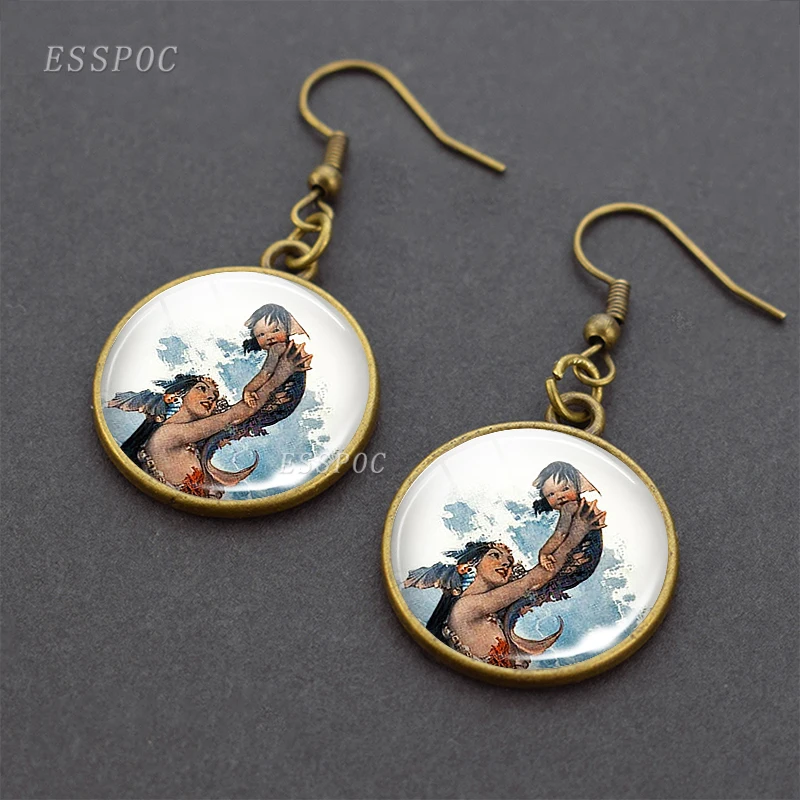 Fairy and Frog Earrings Flower Fairy Elf Butterfly Fairy Glass Cabochon Vintage Dangle Earring for Daughters Mother