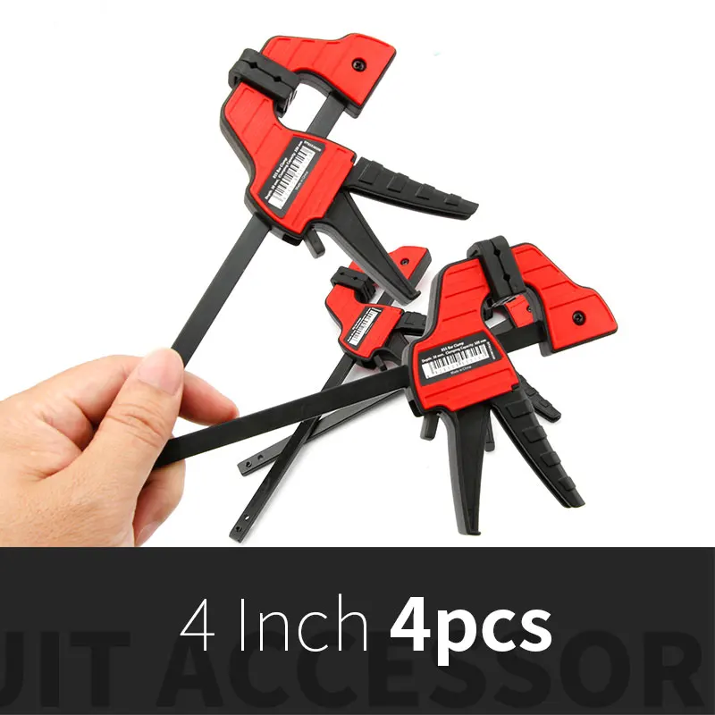 DURATEC 4pcs 4inch Heavy Duty Bar Clamp One-Handed Wood Clip Kit Hand Tool Quick Ratchet Release F Clip