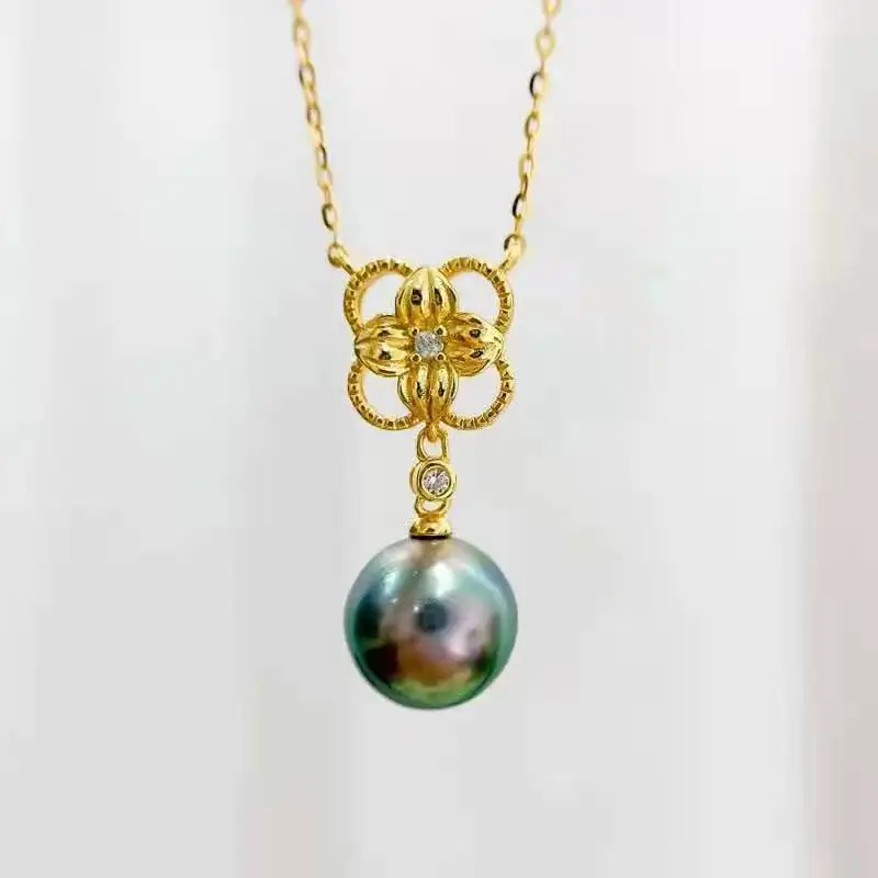 

RY Pure 925 Sterling Silver Round 10-11mm Salt Water Sea Water Tahiti Pearls Pendants Necklaces for Women Fine Gifts