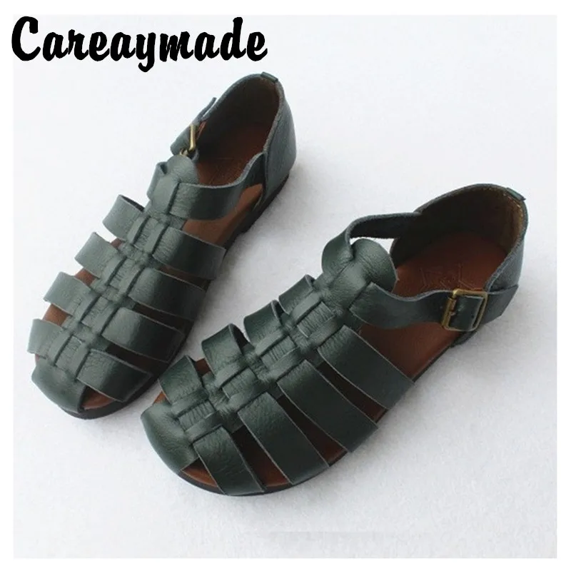 

Careaymade-Summer first layer cowhide knitting retro Japanese flat soft bottom sandals original single goods leather sandals