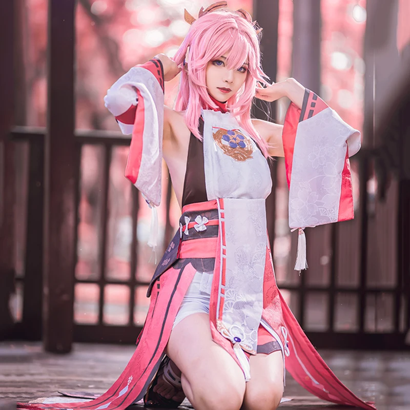 Game Genshin Impact Cos Yae Miko Raiden General Sexy Backless Kimono Cosplay Halloween of women Costume U