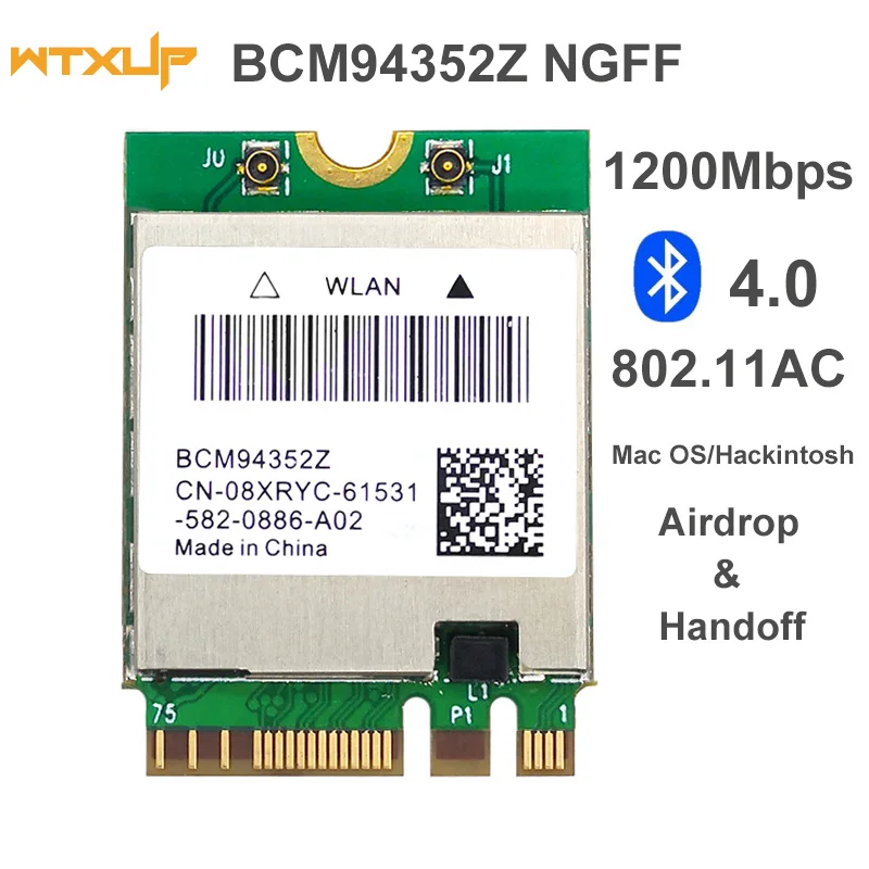 BCM94352z 867mbps bluetooth 4.0 802.11ac ngff m.2 wifi wlan card 2.4G 5G for laptop mac os wireless adapter