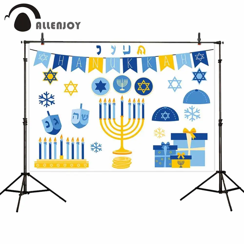 Allenjoy Happy Hanukkah backdrop candle party portrait golden sands gifts dots stars photophone photozone photocall background