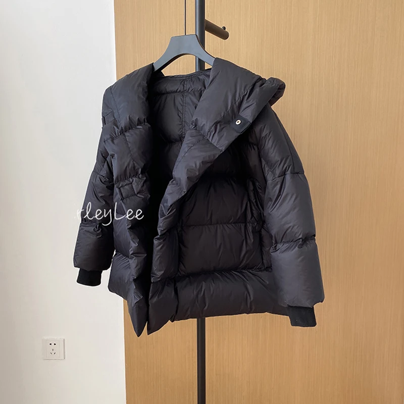 Imagem -02 - Inverno Quente para Baixo Parka Feminino Coreano Morcego Solto Manga Comprida Pão Jaqueta Curto 90 Pato Branco para Baixo Cabolsa com Capuz Outwear Mujer 2023 Novo