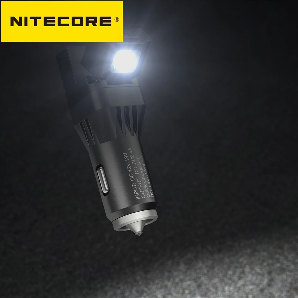 Nitecore vcl10 Multifunctional All-in-one Vehicle gadget support QC 3.0 Vehicle charger /Glass Breaker/Emergency Warning  Light