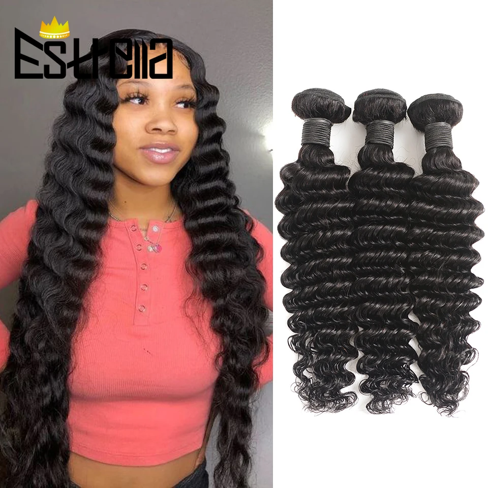 Deep Wave Bundle Brazilian Hair Weave Bundles Human Hair 100g/Bundle 1/3/4 Deep Curly Bundles Remy Natural Color Hair Extensions