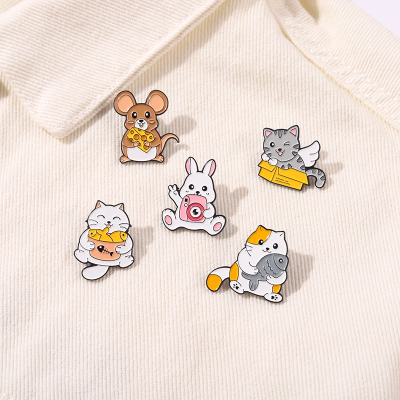 Cat Fish Collect Enamel Pin Custom Polaroid Camera Rabbit Metal Brooch Hat Bag Badge Kid Holiday Gifts Jewelry Drop Shipping