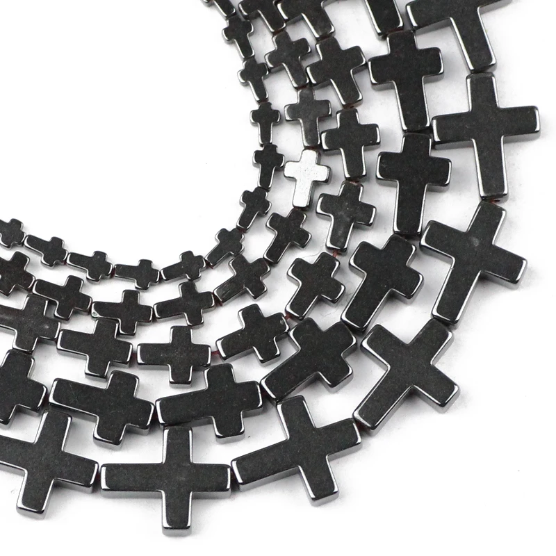 JHNBY Jesus Cross Black Hematite Beads Natural Stone 4/6/8/10MM Loose Beads For Jewelry Bracelet Making DIY Findings Accessories