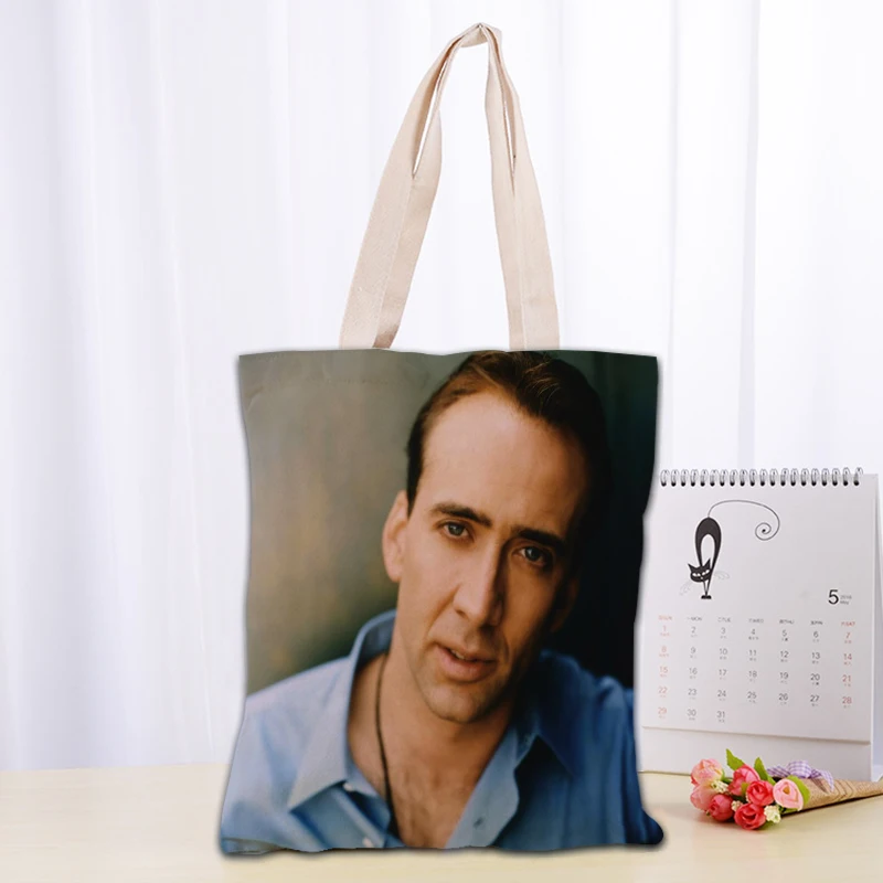 Custom Nicolas Cage Tote Bag Reusable Women Canvas Shoulder Bag Handbag Shoulder Pouch Foldable Canvas Shopping Bags