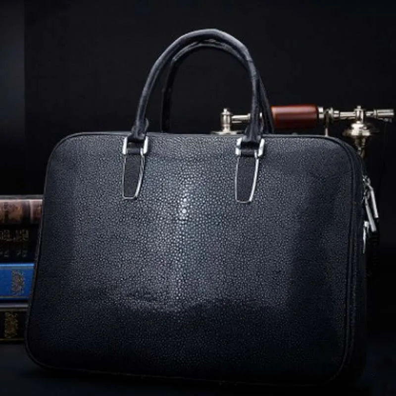 ourui summer  new selling Pearl fish skin men A briefcase black Genuine fish skin leather men handbag