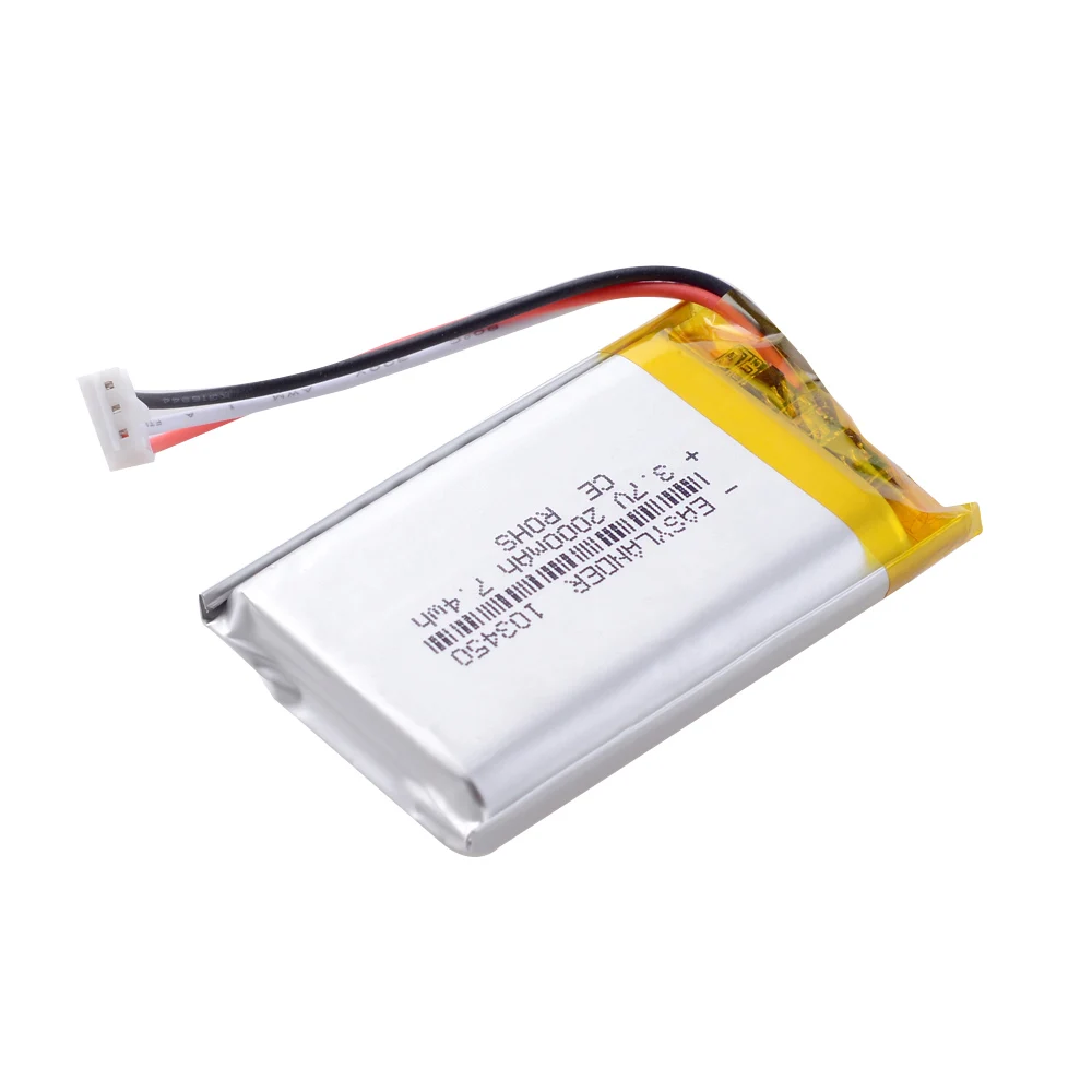 JST 2.0mm 3pin 103450 3.7V 2000mAh Rechargeable Lithium Li-ion Polymer Battery