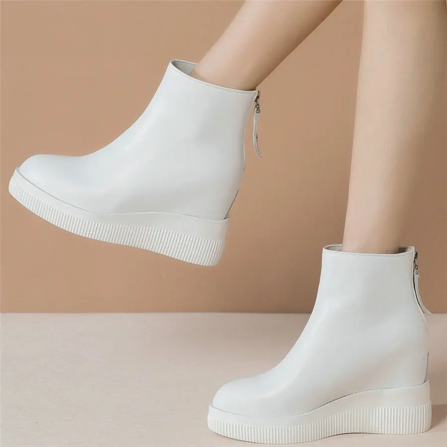 

Winter Fashion Sneakers Women Genuine Leather Wedges High Heel Snow Boots Female Round Toe Chunky Platform Pumps Casual Shoes