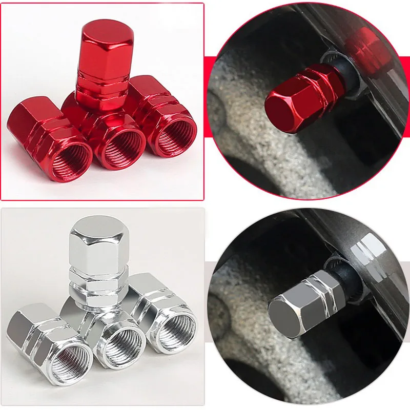 4PCS Aluminum Alloy Car Tire Valve Caps Hex Tyre Valve Stem Cover Air Dust Caps Tire Valve Truck Bike Wheel Rim Valve Stem Caps