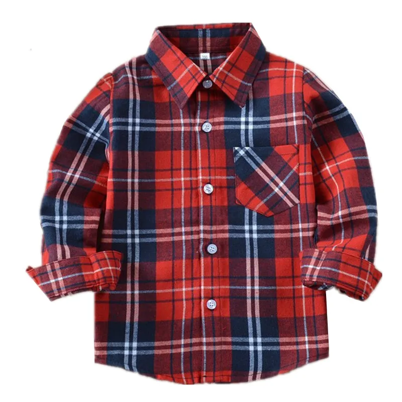 Children Boys Flannel Shirt Lattice Design Kids Causal Tops Cotton For Girl 3 4 6 8 10 12 14 Years Long Sleeve Blouse LC160