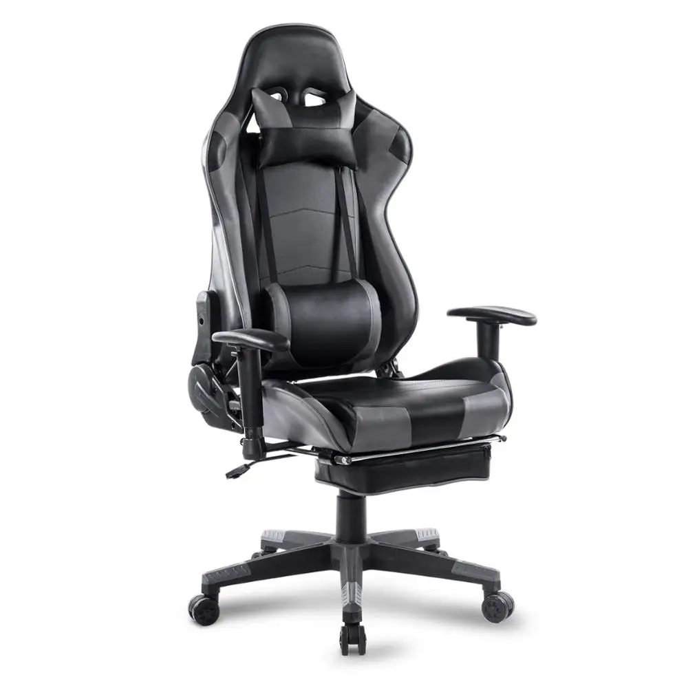 Racing Gaming Chair Swivel Computer Desk Office Chair Faux Leather Seat with 155°Tilt Reclining Function Lumbar Support & Relax