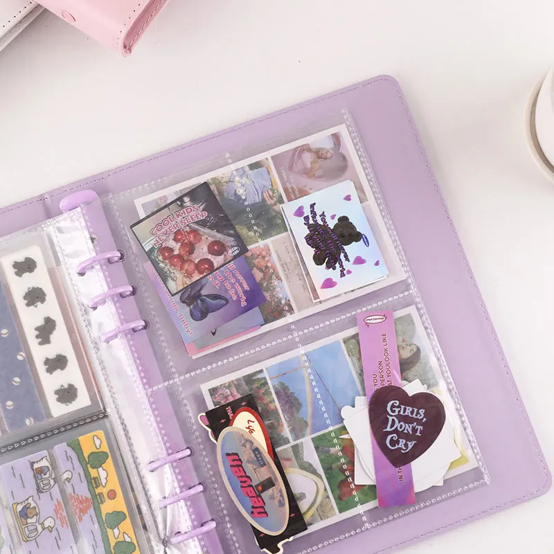 Yiwi A5 Macaron Pu Leather Binder Sleeves 1P 2P 4P Transparent Photo Album Binder Refill Inner Sleeves Photocard Holder