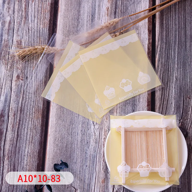 100pcs/lot Lace Curtain Cake Soap Cookie Self-adhesive Bag Yellow Frosted Button Biscuit Cellophane Baptism Sugar Pack Wrap Bag