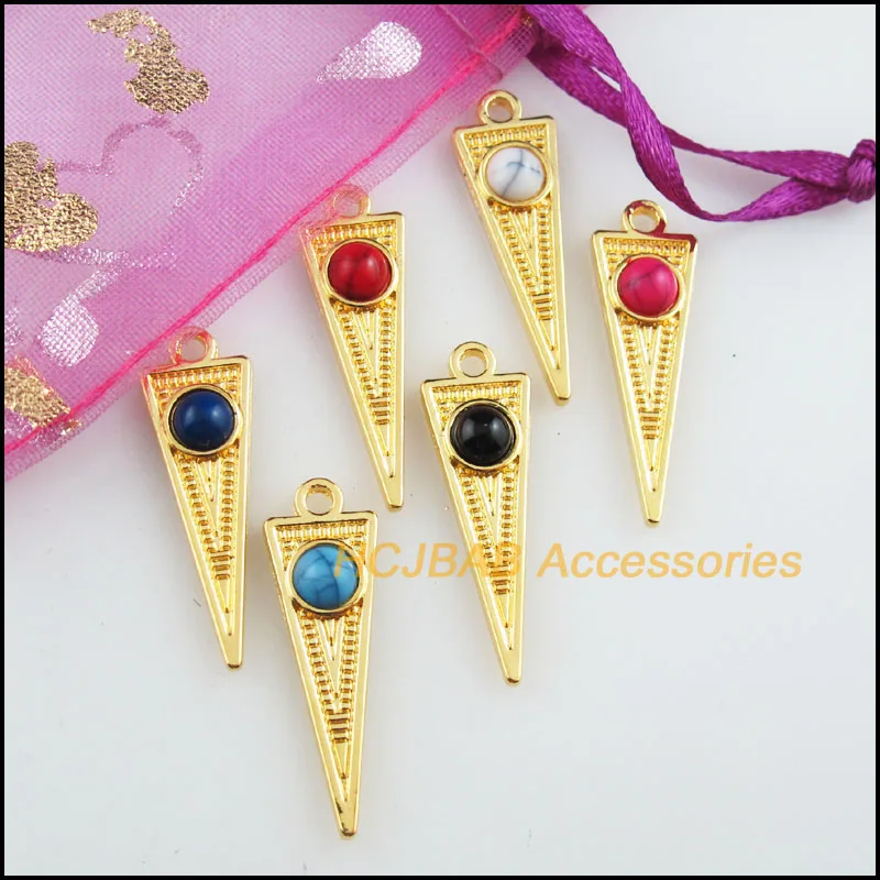 12 New Round Mixed Charms Acrylic Triangle Flowers Gold Color Pendants 9x28.5mm
