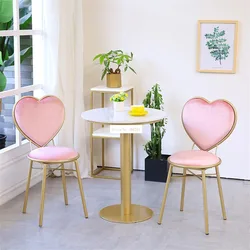 Modern Fashion Nordic Minimalist Coffee Cafe Chair Love Heart Shape Backrest Flannelette Soft Seat Metal Iron Art Leisure Chair