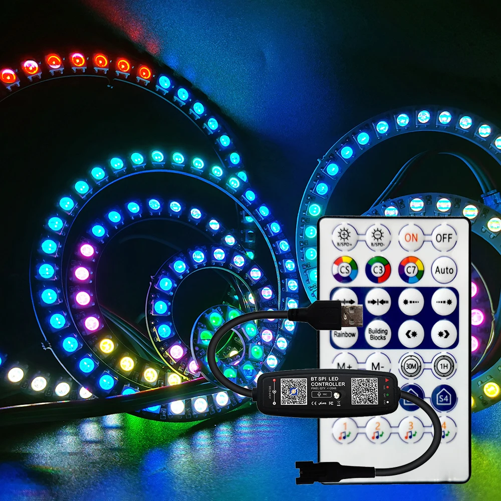 Anillo Led direccionable individualmente WS2812B 5050 RGB con USB 28 teclas Kit de controlador de música Bluetooth BuiIt-in 8/16/24/35/45 píxeles