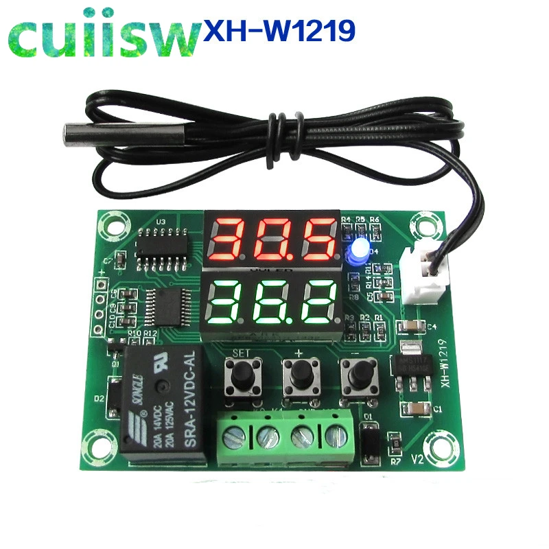 XH-W1219 W1219 DC12V Dual LED Digital Display Thermostat Temperature Controller Regulator Switch Control Relay NTC Sensor Module