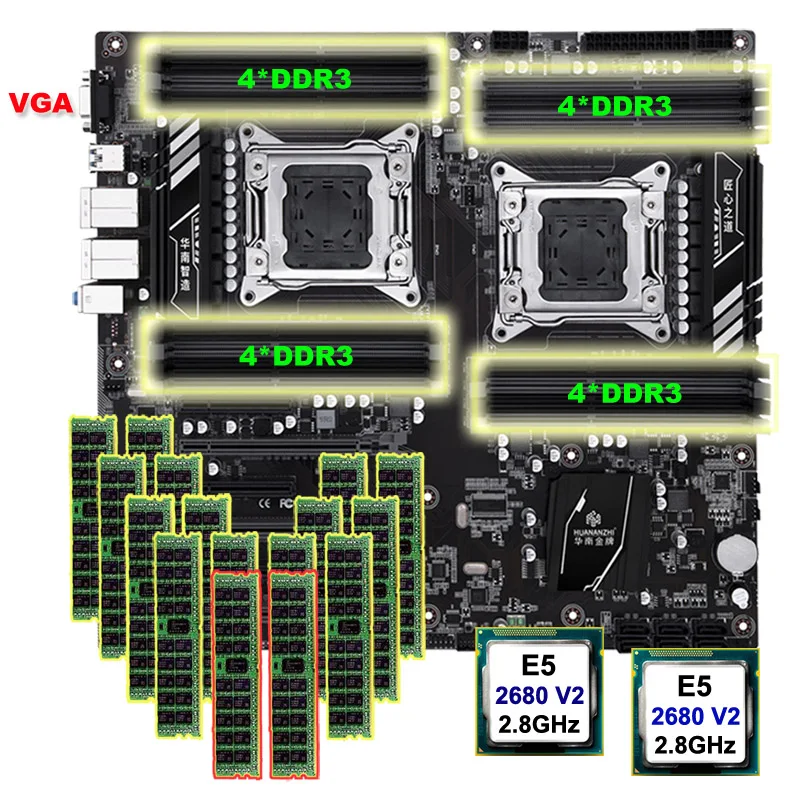 

HUANANZHI X79-16D Motherboard with VGA Video Port Dual Xeon Processor E5 2680 V2 Big Brand Memory 512G(16*32G) RECC Buy Computer